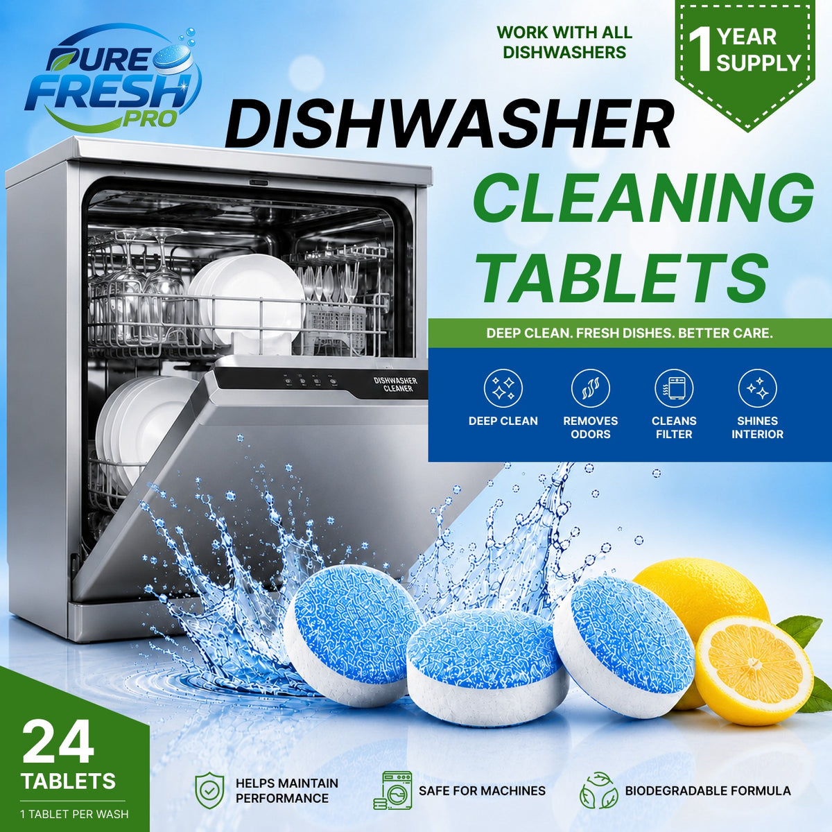 Pure Fresh Pro Dishwasher Cleaning Tablets